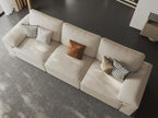 EASE MOOSE 3 Seater Deep Seat Sectional Sofa,Scratch Resistant Faux Leather Material, Oversized Modular Couch for Living Room,Modern Comfy Sofas for Small Spaces, Beige