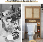 Over The Toilet Storage Cabinet, Over Toilet Bathroom Organizer with Double Doors and Adjustable Shelf, Freestanding Home Space Save Toilet Rack (Rustic Brown, Double Doors)