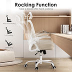 Farini Ergonomic Office Chair, Home Office Desk Chair with Headrest, High Back Computer Chair with Armrests and Adjustable Lumbar Support for Home Office Study Room, White & Khaki