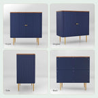 HLR Sideboard Buffet Cabinet with Fluted Texture, Blue Accent Cabinet with 2 Doors, Modern Credenza Storage for Kitchen Living Room, Entryway (Blue, 1 Piece)