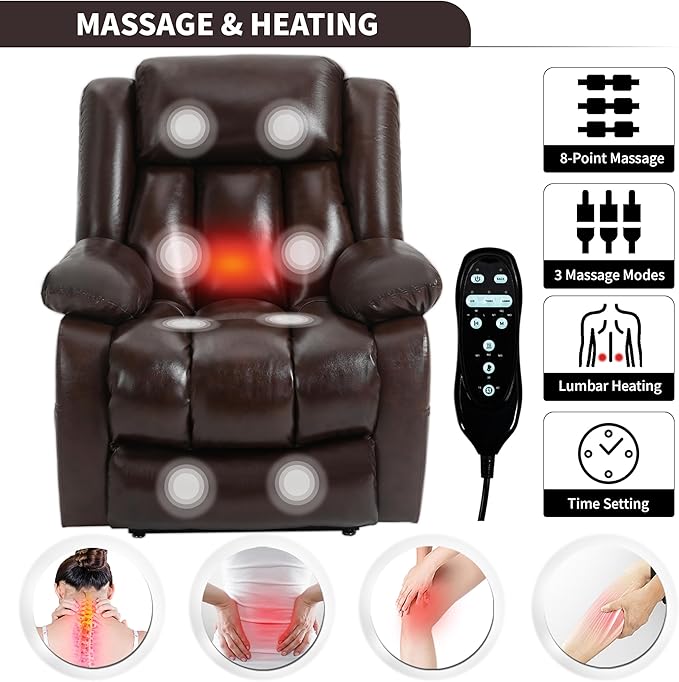 Recliner Chairs for Adults, Power Lift Chair for Elderly, Oversized Bedroom Chair with Massage&Heat, Leather Nursery Glider Chair for Living Room, Sofa Chair Home Theater Seating with Lumbar Support