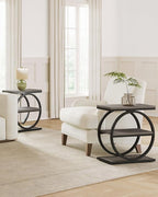 LITTLE TREE End Table Set 2, Side Table with 3 Tiers Shelves, Slim Sofa Side Table for Living Room, Tall Bedside Table Nightstand for Bedroom, Grey and Black