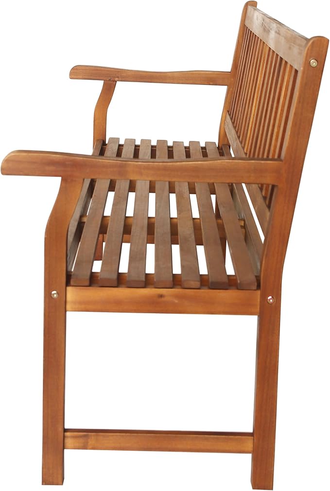 JONATHAN Y BNH101A Laurel 59.1" 3-Seat Slat-Back 600-Lbs Support Acacia Wood Outdoor Garden Patio Bench for Garden, Lawn, Backyard, Pool, Deck, Beach, Firepit, Teak