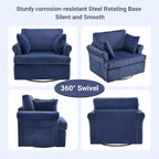Karl home 39" Swivel Accent Chair,Oversized Seat Armchair W/2 Pillows and 4 Pockets,Modern Upholstered Corduroy Barrel Chair,Comfy Single Sofa for Living Room,Reading,Bedroom and Office-Dark Blue