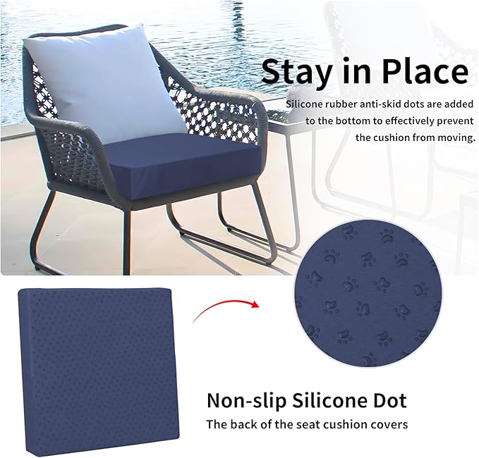 Easy-Going Waterproof Patio Cushion Covers ONLY Cover 24x22x4 inch 2 Pack Replacement Non-Slip Outdoor Seat Cushion Slipcover with Zipper. Navy
