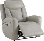 CHITA Genuine Leather Power Recliner Chair for Adults, Super Zero Gravity Recliner with Adjustable Power Headrest & USB/Type-C Ports, for Living Room, Bedroom & Home Theater, Light Gray