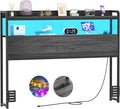 Aheaplus Headboard for Full Size Bed Frame, Headboards with Outlets, USB Ports and LED Light, Head Board with Storage, Height Adjustable, Sturdy and Stable Headboard, Full Size, Black Oak