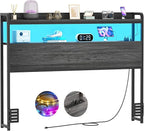 Aheaplus Headboard for Full Size Bed Frame, Headboards with Outlets, USB Ports and LED Light, Head Board with Storage, Height Adjustable, Sturdy and Stable Headboard, Full Size, Black Oak