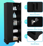 Tall Freestanding Storage Cabinet, Multi-Purpose Floor Organizer with 2 Doors & 5 Adjustable Shelves for Bathroom, Office, Living Room, Black