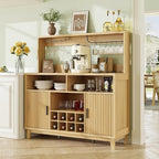 Fluted Buffet Cabinet with Storage, Modern Coffee Bar Cabinet with Outlet, Wine Rack, Cup Holder, Multi-Functional Accent Liquor Cabinet for Living Room, Entryway, Kitchen, Wood