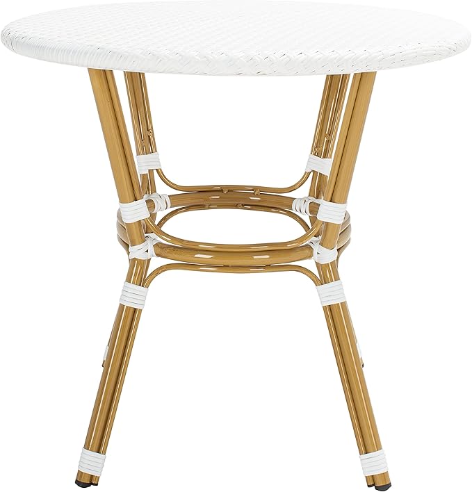 SAFAVIEH PAT4012C Outdoor Collection Sidford White Rattan Bistro Table