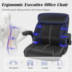AnyGod Executive Leather Office Chair, Ergonomic Home Office Desk Chair with Flip-up Armrests, Lumbar Support, Adjustable Height, Mid-Back with Rocking Function for Executives