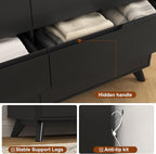 Dresser for Bedroom with 6 Drawers, 55" Large Dresser & Chest of Drawers with Charging Station, Wood Closet Clothes Storage Long Dressers Organizer for Bedroom Living Room Hallway, Black