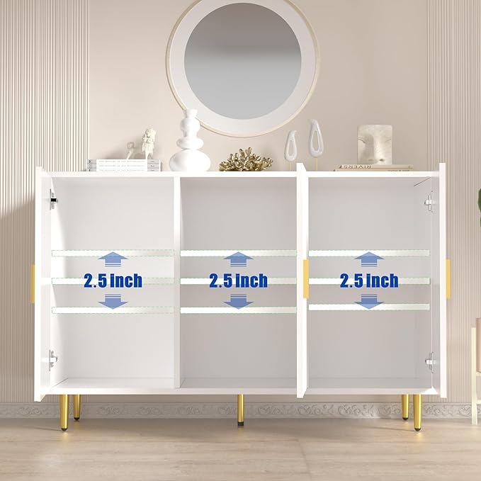 White Sideboard Buffet Cabinet, Accent Coffee Bar with 3 Doors, Entryway Cabinet for Living Room, Kitchen, Hallway