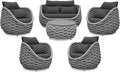Aluminum Outdoor Patio Furniture Set: 6 Pieces Porch Rope Conversation Sofa Set - Modern Woven Deck Couch Set Cushioned - No Assembly All Weather Seating for 660lbs Yard Garden Lanai Hotel Pool