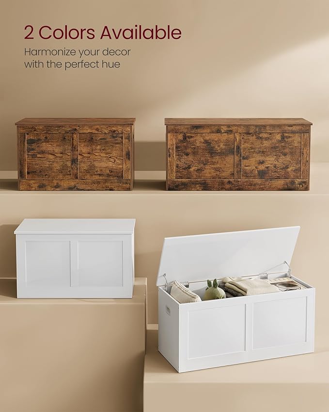VASAGLE Storage Chest, Storage Trunk with 2 Safety Hinges, Storage Bench, Shoe Bench, Farmhouse Style, 15.7 x 31.5 x 18.3 Inches, for Entryway, Bedroom, Living Room, Rustic Brown ULSB064K01