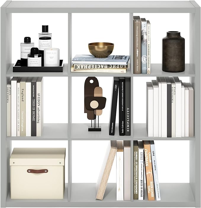 Furinno Cubicle Open Back Decorative Cube Storage Organizer, 9-Cube, Light Grey