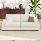 89" Loveseat Sofa, Cloud Foam Couch, 3 Seater Upholstered Midcentury Mondern Love Seat with USB Type C Ports, 4 Pillows and Flip-Open Storage Armrest for Living Room/Small Spaces, Beige