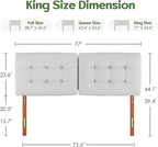 Tufted Upholstered King Headboard, Adjustable Height King Size Headboard Only from 39”to 44” with Durable Solid Wood Legs, Modern Button Diamond Fabric Head Board with Width Adapters, Beige