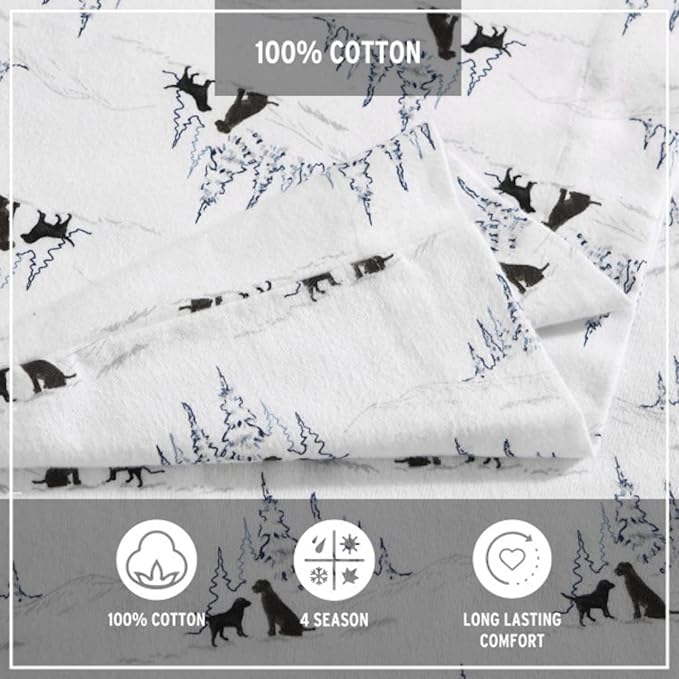 Eddie Bauer - Queen Sheets, Cotton Flannel Bedding Set, Brushed For Extra Softness, Cozy Home Decor (Dog Friends White, Queen)
