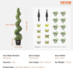 VEVOR Artificial Boxwood Topiary Tree, 60 inch Tall (2 Pieces), Spiral Faux Topiary Trees, Faux Plant w/Extra Leaves & Pot & Small Decoration, UV Rated Greenery Set for Home Decor Indoor/Outdoor