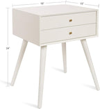 Kate and Laurel Finco Midcentury Modern Style Side Table with 2 Drawers, White Finish with Brass Hardware