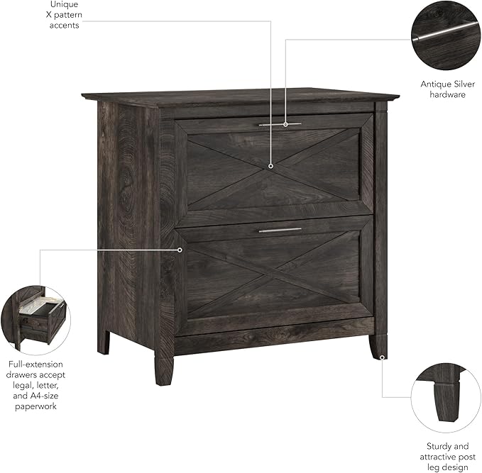 Bush Furniture Key West 2 Drawer Lateral File Cabinet in Dark Gray Hickory, Document Storage for Home Office, Accent Chest with Drawers
