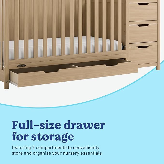 Graco Hadley 5-in-1 Convertible Crib & Changer (Driftwood) – GREENGUARD Gold Certified, Fits Standard Crib Mattress, Converts to Toddler Bed and Full Bed, 4 Adjustable Mattress Heights