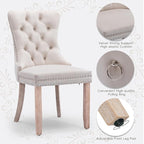 Velvet Upholstered Dining Chairs Set of 4, Modern Style Kitchen Side Chairs with Nailhead Trim and Wood Legs,Metal Pulling Ring for Dining Room Living Room(Beige,Set of 4)