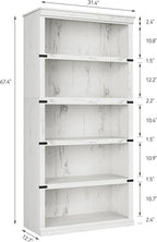 IDEALHOUSE 5 Tier Bookcase, Farmhouse Book Shelf with Storage, Tall Book Case Wooden 5 Shelf Bookcase for Home Office, Living Room, Bed Room (White, 67.4" H x 31.5" W x 12.8" D)