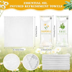 Timgle 50 Pcs Moist Towelettes Individually Wrapped Scented Disposable Face Towels Essential Oil Infused Moist Terry Cotton Towel for Use Hot or Cold Travel Body Spa(Sage, Chamomile)