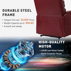 EONIX Wide Lay Flat Power Lift Recliner Chair for Elderly, Heavy Duty Oversized Breathable Faux Leather Lift Chairs Recliner Sofa with Heat and Massage and Charging Ports, Burgundy