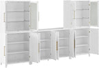 Crosley Furniture Roarke 3-Piece Modern Glass Door Sideboard Buffet Cabinet and Kitchen Storage Pantry Set, White
