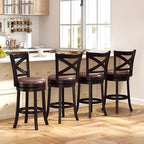 COSTWAY Bar Stools Set of 4, 26" Swivel Counter Height Bar Chairs with Copper Nails, Upholstered Seat, X-Shaped Backrest, Solid Rubber Wood Frame, for Kitchen Island Pub Bar
