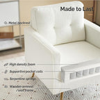 VINGLI Upholstered Living Room Chairs White Accent Chair Fluffy Teddy Fabric Mid Century Modern Sofa Chairs with Arms, Gold Legs for Reading, Bedroom, Waiting Room