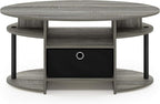 Furinno Jaya Oval Coffee Table, French Oak Grey/Black/Black