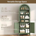 66" Tall Bathroom Storage Cabinet with Flip Drawer, Freestanding Storage Cabinet with Doors & Shelves,Arched Cabinets for Bathroom, Living Room, Kitchen, Laundry, Green