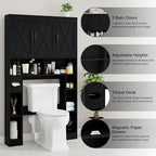 Over The Toilet Storage Cabinet, Farmhouse Toilet Cabinet Rack with 3 Barn Doors, Space Saving Bathroom Organizer with Shelves, Toilet Paper Holder and Towel Rack for Bathroom,Restroom,Pure Black