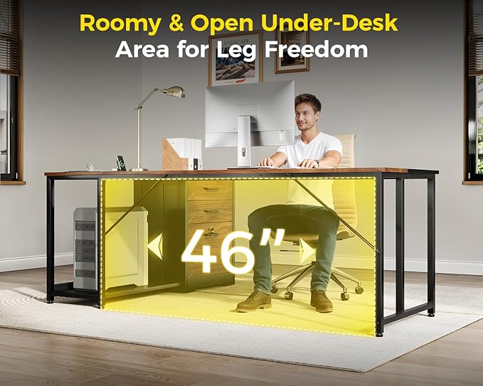 AODK L Shaped Desk with Wood Drawers & Lockable File Cabinet, 61-inch L Shaped Office Desk with Power Outlet & CPU Stand, Reversible Corner Computer Desk with Storage, for Home Office, Walnut