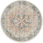 RUGGABLE Washable Vintage Area Rug – Kamran Coral 8 ft Round, Stain-Resistant, Non-Slip – Large Machine Washable Rugs for Living Room, Bedroom, Hallway, Entryway & Office–with Cushioned Pad