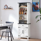 72in Tall Bookshelf 7 Tier Bookcase with Drawer and Barn Doors and Adjustable Shelves, White Farmhouse Book Shelf with Storage Cabinet, Wood Freestanding Display Bookshelves for Kitchen (3PCS)