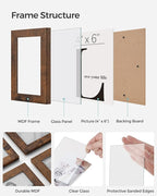 SONGMICS 4x6 Collage Picture Frames, 12-Pack Photo Collage Frame for Wall Decor, Glass Front, Assembly Required, Christmas Gift, Rustic Brown URPF022X01