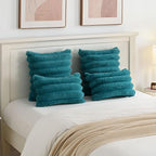 FUTEI Teal Decorative Throw Pillow Covers 26x26 Inch Set of 2, Square Soft Faux Rabbit Fur Thick Striped Euro Pillow Shams,Winter Home Decor for Couch Bed Living Room