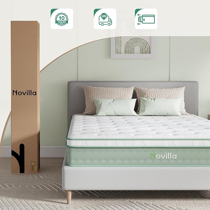 Novilla Full Mattress, 12 Inch Hybrid Mattress in a Box, Gel Inflation Memory Foam with Pocket Coils for a Cozy Night, Durable Support, Full Size Pillow Top Mattresses