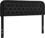 Tufted Upholstered Headboard,Button Solid Wood HeadBoards with Adjustable Height,Modern Performance Velvet Bed Head Boards,Easy Install&Nailhead (Black, Queen)