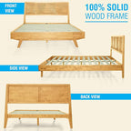 Acacia Harmony King Platform Bed Frame – Solid Rubber Wood, Natural Oak Finish, Mid-Century Style, Bold Circular Wood Pattern, 800lbs Capacity, No Box Spring Needed, Easy Assembly