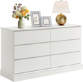 White Bedroom Dresser Modern 6 Drawers Dressers Wood Organizer Wide Dresser & Chest of Drawers Storage for Living Room, Entryway, Hallway