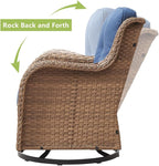 HUMMUH 3-Piece Swivel Rocking Rattan Chair Outdoor, Patio Bistro Furniture Conversation Set, Cushioned Wicker Chair with Glass Coffee Table(Yellow,Blue)