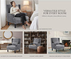 Modern Accent Chair for Living Room Chairs Upholstered Oversized Reading Chair Accent Chairs for Living Room Chair Arm Chair with High Back and Wood Legs,Armchair Comfy Chair for Bedroom(Grey)