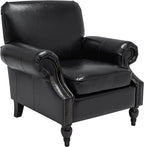 Accent Chair,22.4" Seat Depth Armchair with Roll Arms,36.6W*34.3D*34.6H Living Room Chair,Wood Legs,Set of 2,Faux Leather in Black